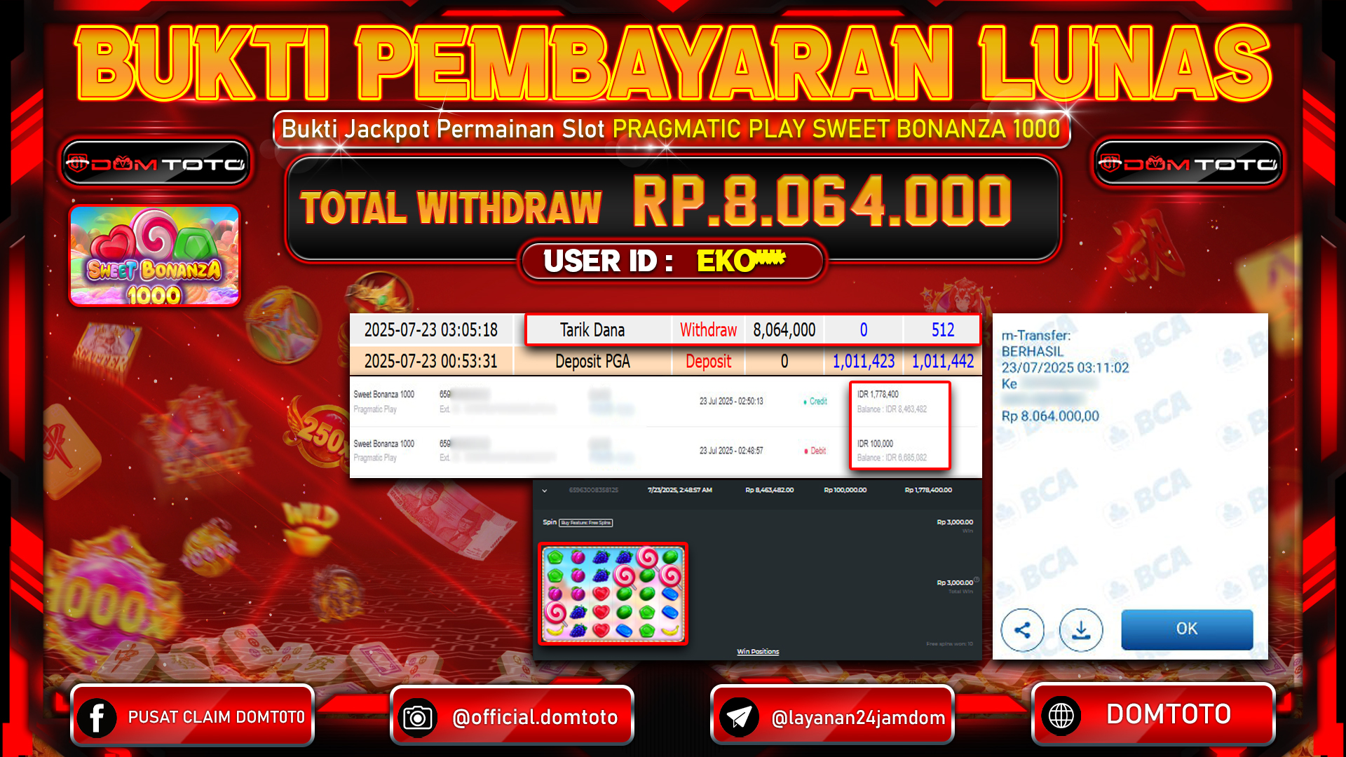 JACKPOT SLOT SWEET BONANZA 1000 23 JULI 2025